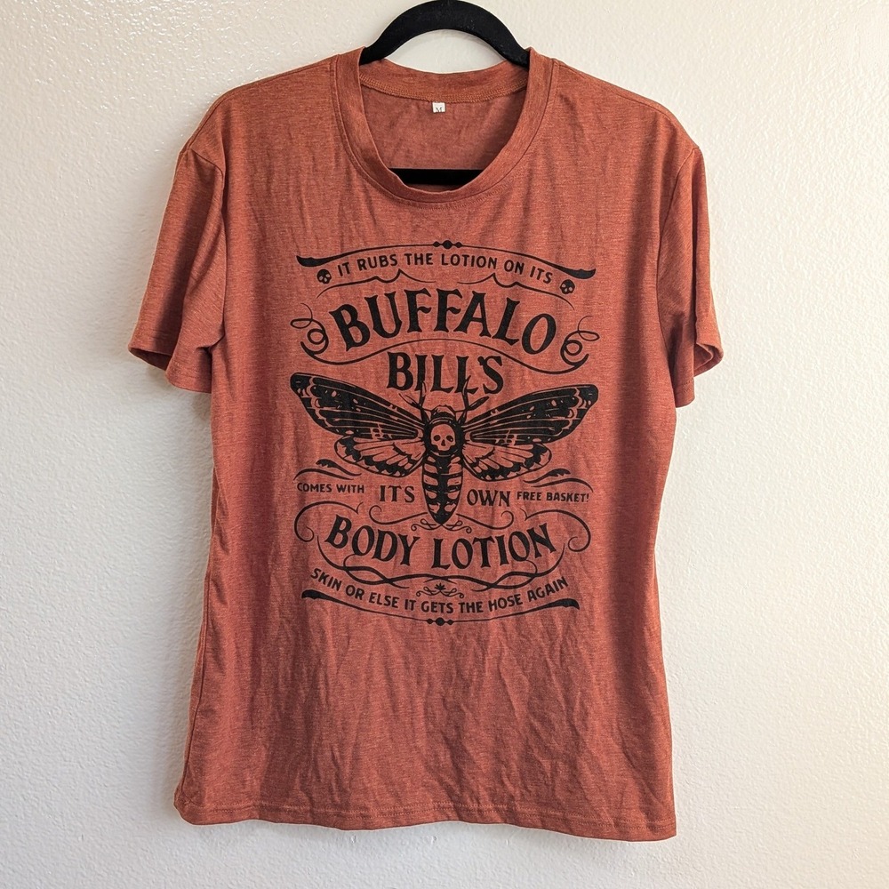 Buffalo Bill's Body Lotion Novelty Graphic Short‎ Sleeve T-Shirt Rust Orange M